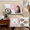 Lucky Leopard Pillow Cover Pink Trendy 8 Ball Playing Card & Lip Print Square Cushion Case Soft Decorative Pillowcase