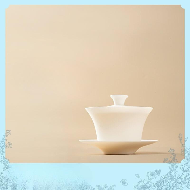 BEPAN Chinese-style sheep fat jade porcelain ultra-thin three-sided covered bowl with gift box, Chinese-style festival gift box