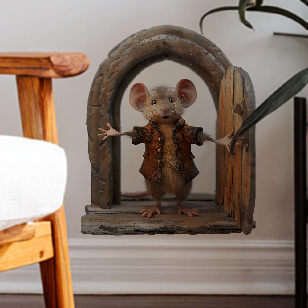 3D Realistic Mouse Hole Wall Sticker Funny Cute Mouse Door Decal Self Adhesive Removable Decor