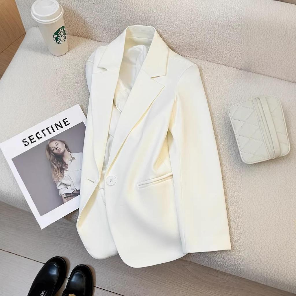 Women's High-End Street-Style White Suit Jacket - Spring/Autumn 2026 Temperament Goddess Casual Style