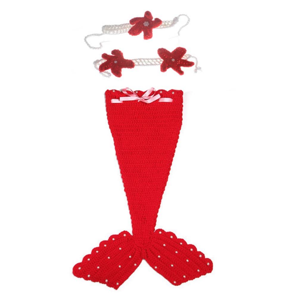 

3 шт./компл. Мягкий детский костюм русалки, ручной работы, вязаный костюм для младенца, для выступлений красный