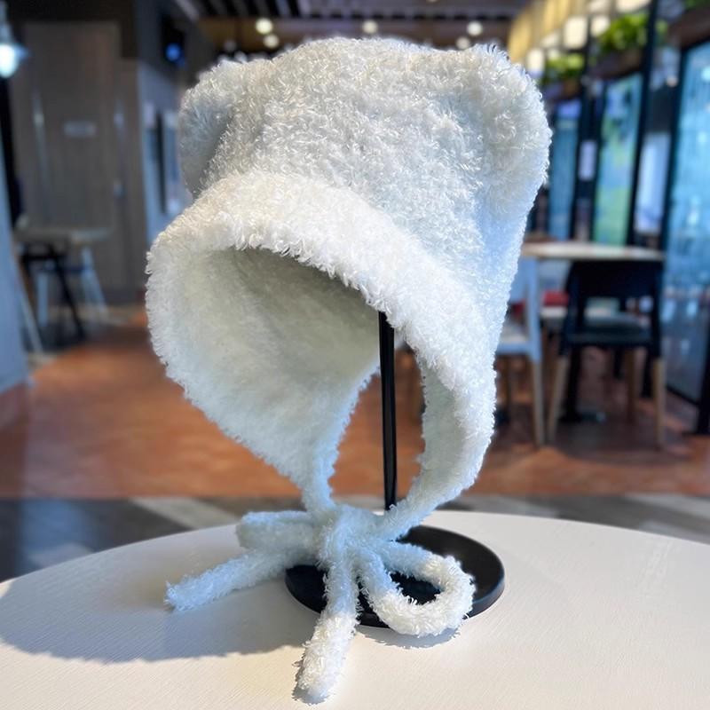 Oren Yangmi Bear Hat Women's Plush Warm New Winter Cute Cold Ear Protection Wool Needle