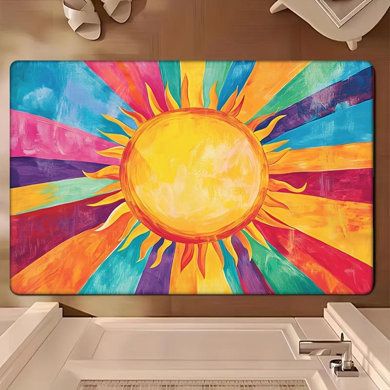 Bohemian Rainbow Sun Printed Floor Mat, Soft Rug for Entryway Bedroom Living Room, Vibrant Home Decor Carpet