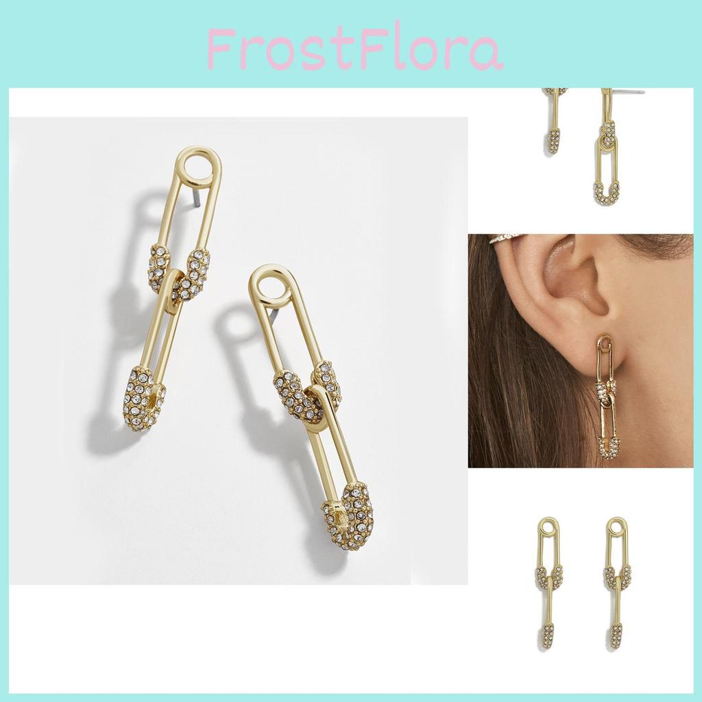Elegant Gold Alloy Double Safety Pin Earrings Unique Exaggerated Womens Jewelry