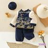 New Boys' Fleece-Lined Tang Suit Three-Piece Set for Autumn & Winter: Chinese Style Baby Outfit.