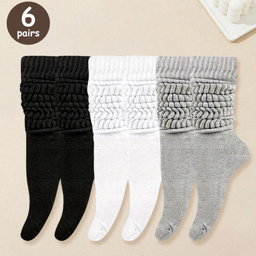 6 Pairs Women Mid-Calf Socks Thick Thermal Knit Calf Socks Cute Long Loose Slouch Socks Spring Autumn Winter Warm