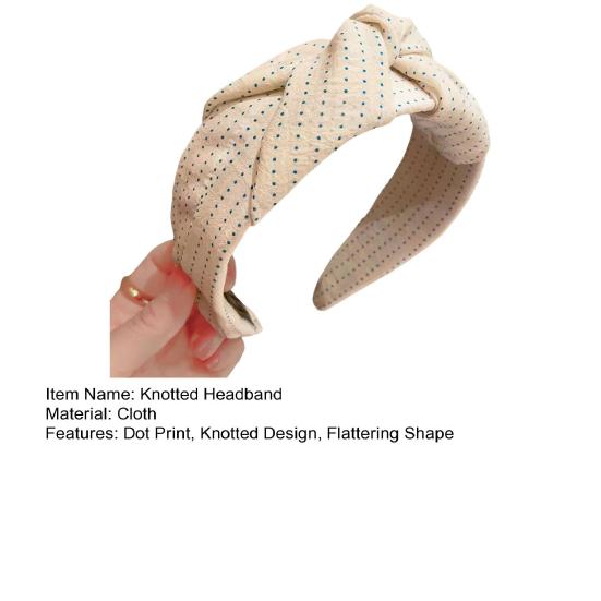 Women Headband Dot Print Knotted Design Wide Brim Sponge Padding Hair Hoop Leisure Casual