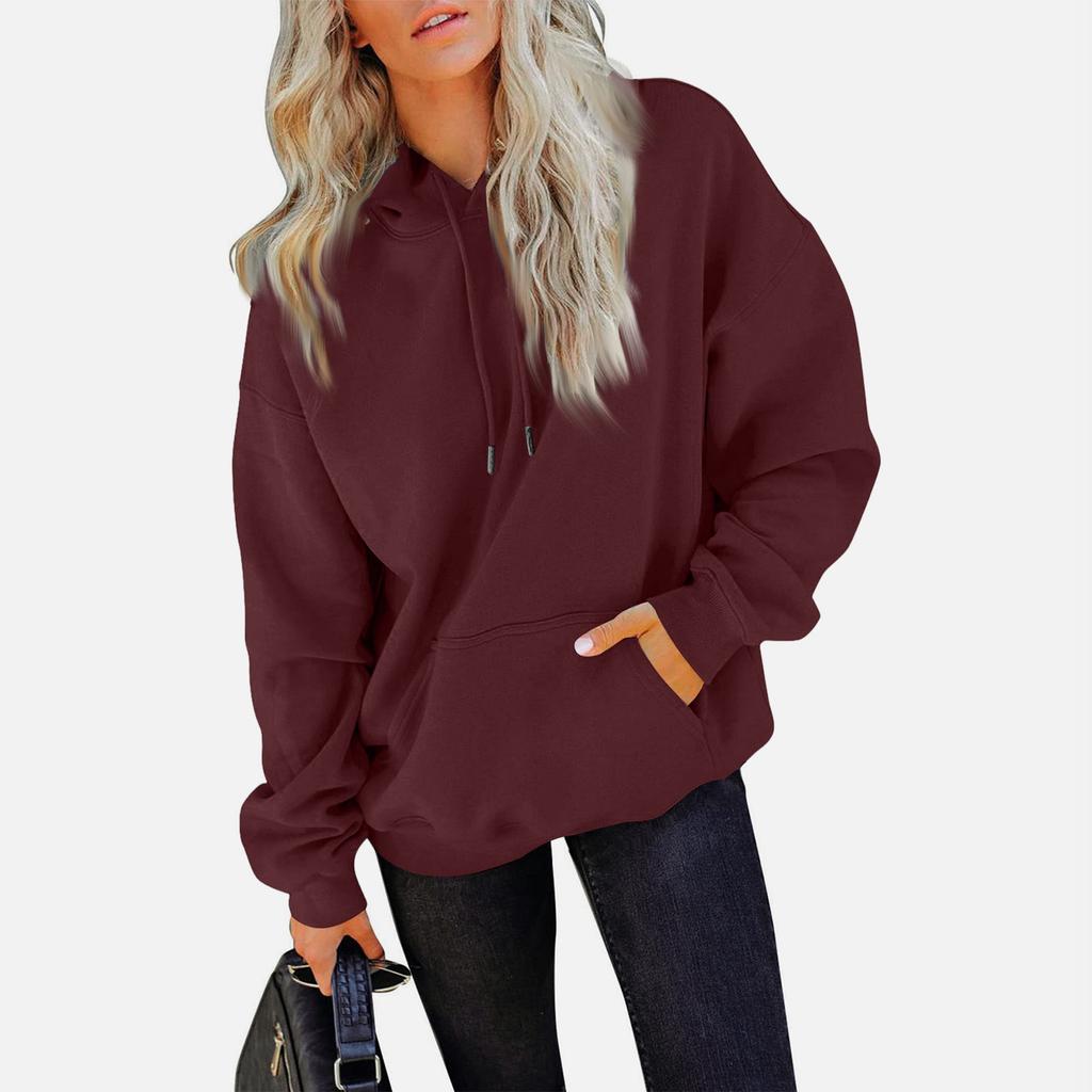 Women's Casual Pocket Hoodie Fashion Drawstring Pullover Top Sweatshirt