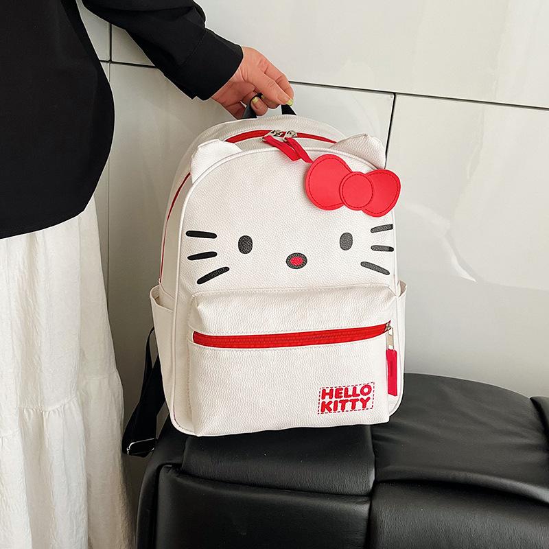 Miniso Women's Fashion Backpack Cartoon Fashion White Kitten Design Suitable for Commuting To Work and Traveling, Also A Sweet Birthday Gift for Women