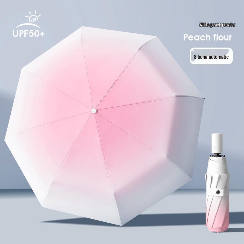 12-Rib Automatic Folding Gradient Sun & Rain Umbrella, Black Glue Anti-UV Protection