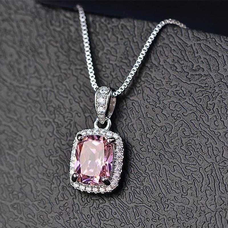 

Huitan Geometric Cubic Zirconia Pendant Necklace for Women Luxury Temperament Female Wedding Trend Neck Accessory Party Zircon
