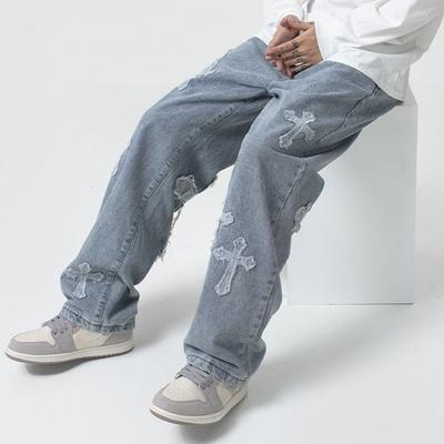 Trendy Straight Leg Denim Jeans voor Heren Casual Loose Fit Wide Leg Hip Hop Streetwear Amerikaanse Stijl