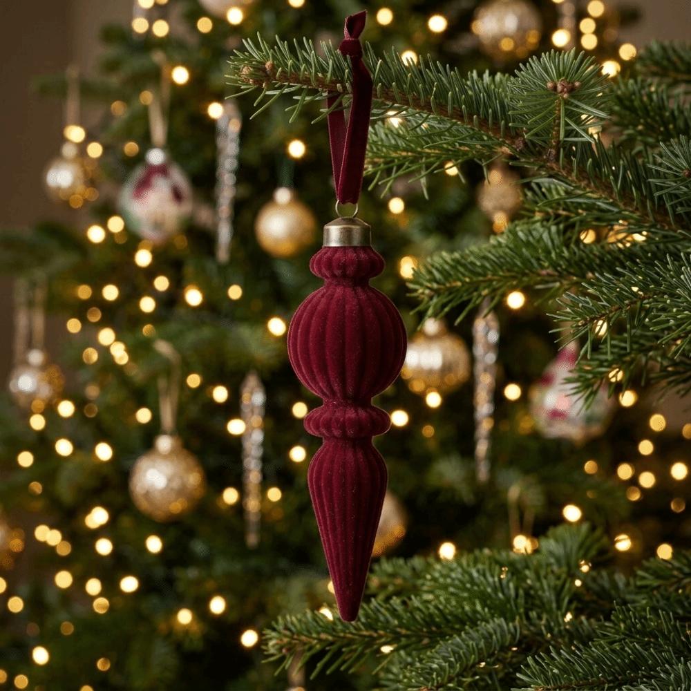 6PCS Oddly Shaped Flocked Finial Christmas Ball Exquisite Long Finial Hanging Ornaments  Party Decor