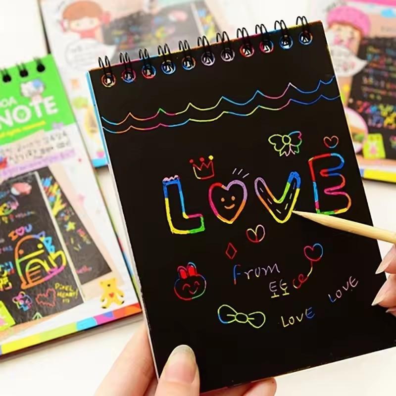 Scratch Graffiti Book DIY Cartoon Sketch Book Colorful Scratch Painting Surprise Coating Magic Book