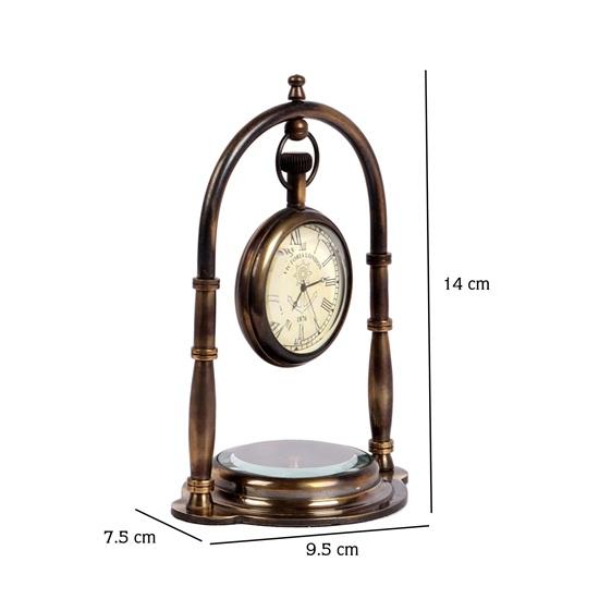 Dekorativ bordklokke med gevir-design, skrivebordsklokke med stativ, elegant hjemme- og kontordekorklokke med kompass