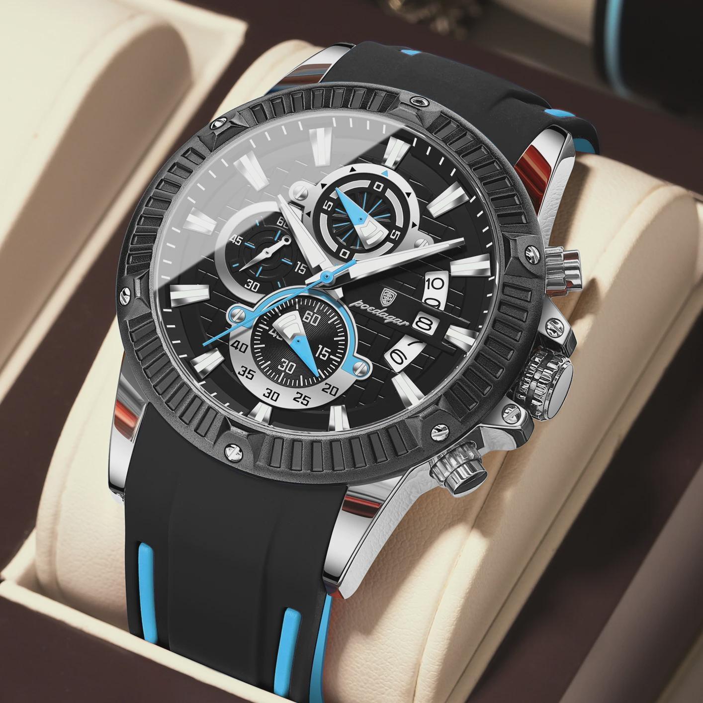 

POEDAGAR Luxury Men Watch Silicone Strap Chronograph Date Man Wristwatch Waterproof Luminous Sport Military Quartz Men s Watches чорний/срібний