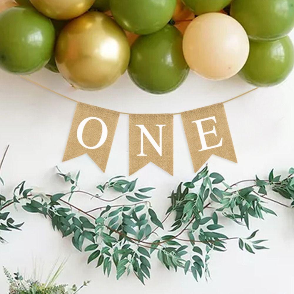 Festive Burlap ONE Garland Paper Baby First Party Decoration Birthday Bunting Baby First Birthday