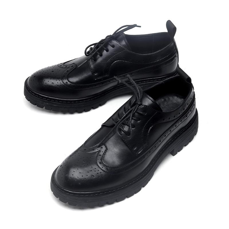 2024 New Brock engraved casual men's shoes British Japanese black heightening small leather shoes men's Korean version 44303-R