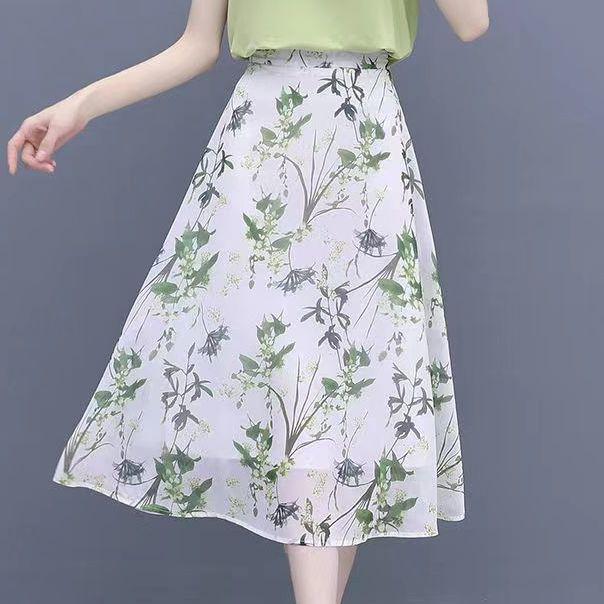 

Женская юбка полудлинная летняя плиссированная юбка из ледяного шелка средней длины с высокой талией и цветочным узором А-силуэта женская S