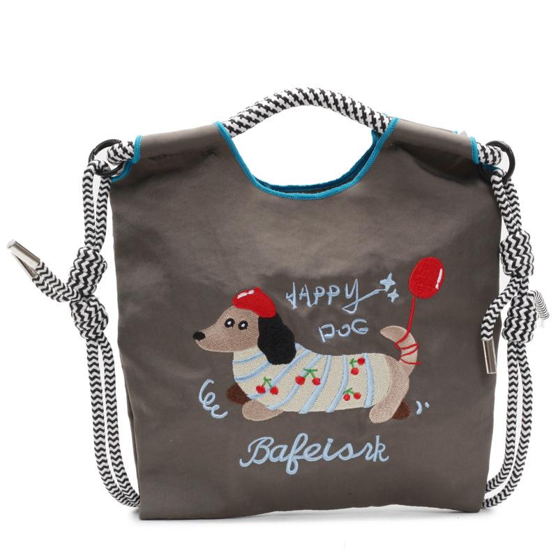Embroidery cute dachshund dog bucket bag women's new mobile phone bag versatile commuter shoulder messenger bag