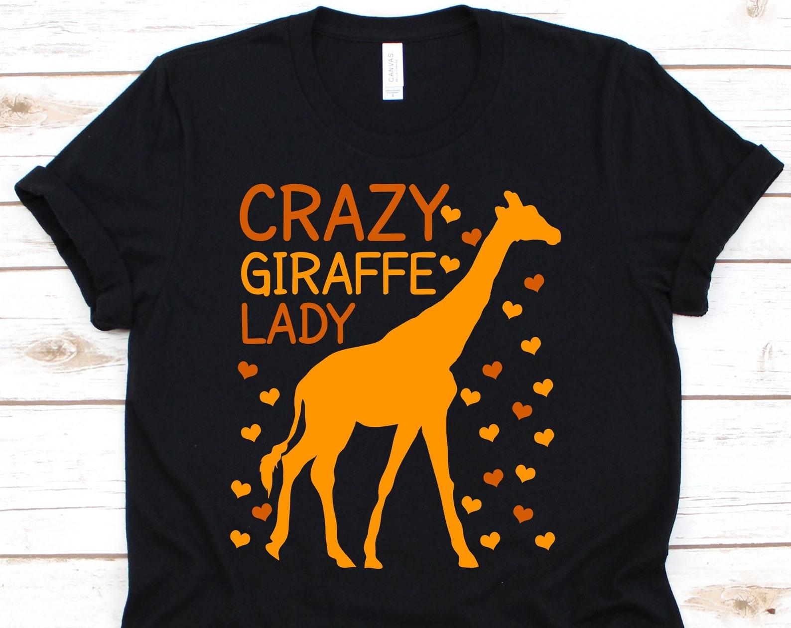 Crazy Giraffe Lady Shirt, Cute Giraffe T-Shirt For Women, Funny Zoo Animal Tee For Zoogoer, Wildlife Giraffe Gift Idea, Giraffe Tshirt L