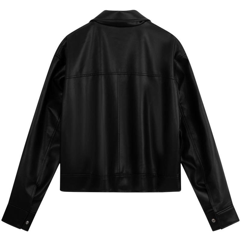 Calvin Klein Trendy Motorcycle Textured Zip Collar Jacket Women Jacket Space-Black J224709