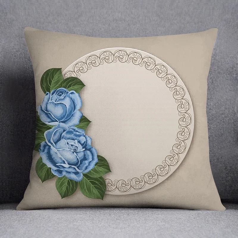 Fashion Classic Square Decorative Pillowcase Rose Pattern Living Room Sofa Cushion Pillow Home Decor