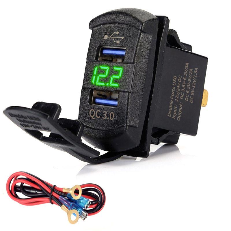 Quick Charge 3.0 Dual USB Rocker Switch QC 3.0 Fast Charger LED Voltmeter for Boats Car Truck Motorcycle Smartphone Tablet