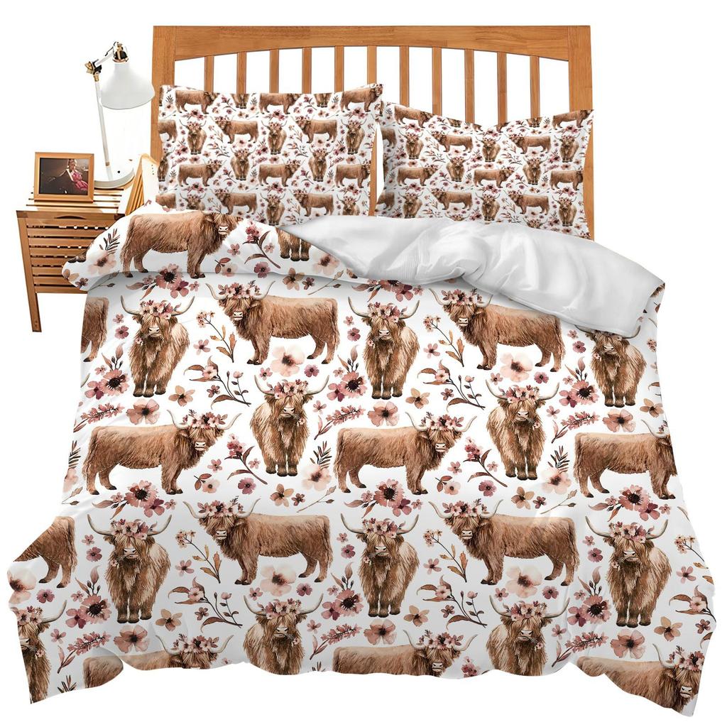 Red Cartoon Mushroom Three-Piece Quilt Cover Digital Printing Bedding Set Bed Cover