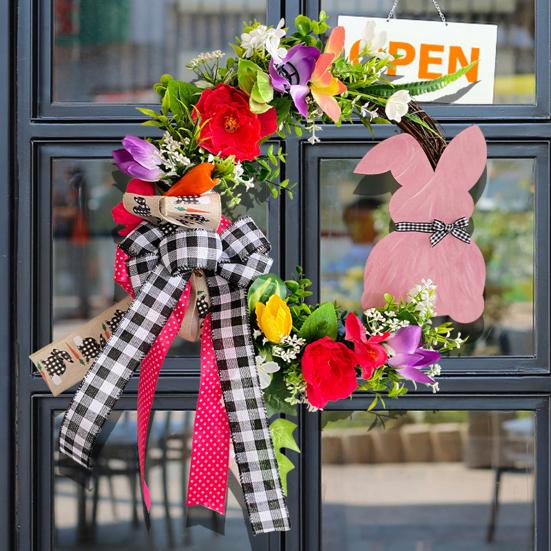 

Деревенский пасхальный кролик, деревянный знак, венок из ротанга с галстуком-бабочкой, многоразовый подвесной пасхальный декор, дверной венок