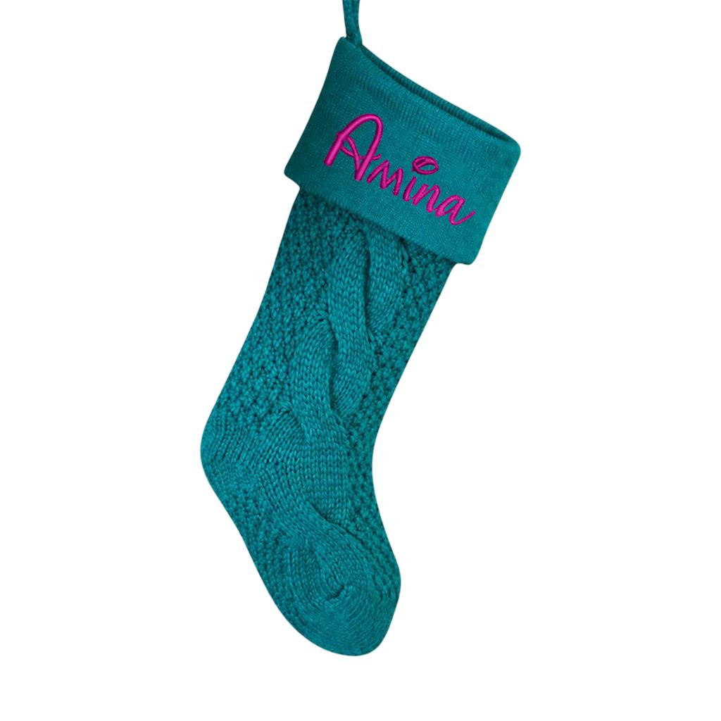 Embroidered Letter Color Knit Christmas Stocking, Candy Bag for Holiday Decor