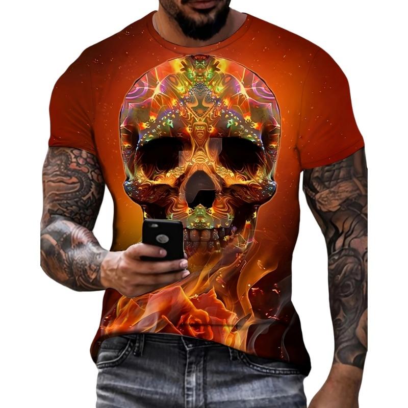 Vintage Ethnic Style Pattern Printed Men's T-Shirt Outdoor Casual Round Neck Short-Sleeved Tops Street Male Oversized Clothing