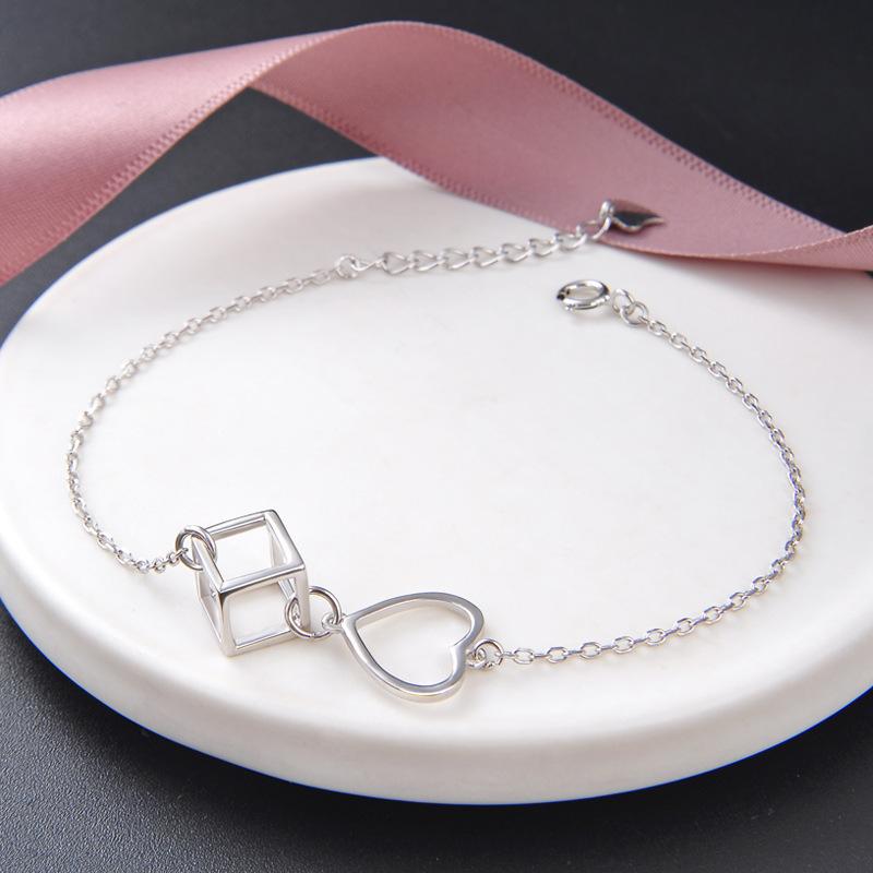 Lindon Kvinner Zirkon 925 Sterling Sølv Smykker Geometrisk Perlekjede Link Armbånd Mote Fin bryllupsgave til kjæresten