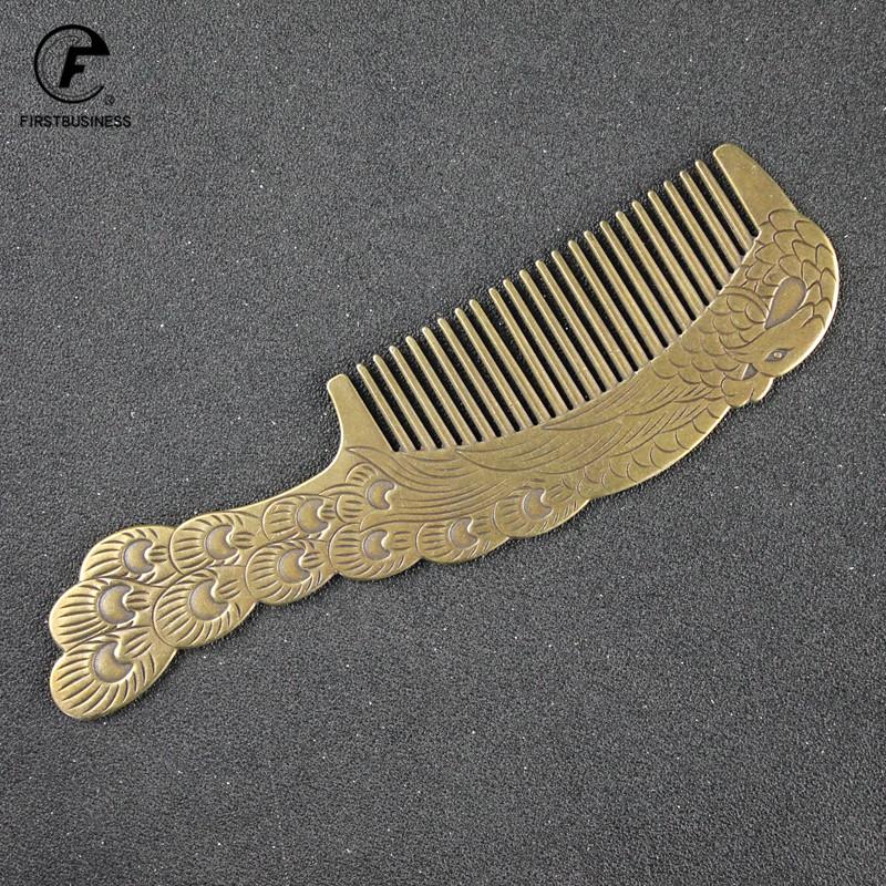 Brass Copper Peacock Clouds Fine-Tooth Hairdressing Combs Tangled Straight Hair Comb Care Styling Tool Girlfriend Monther