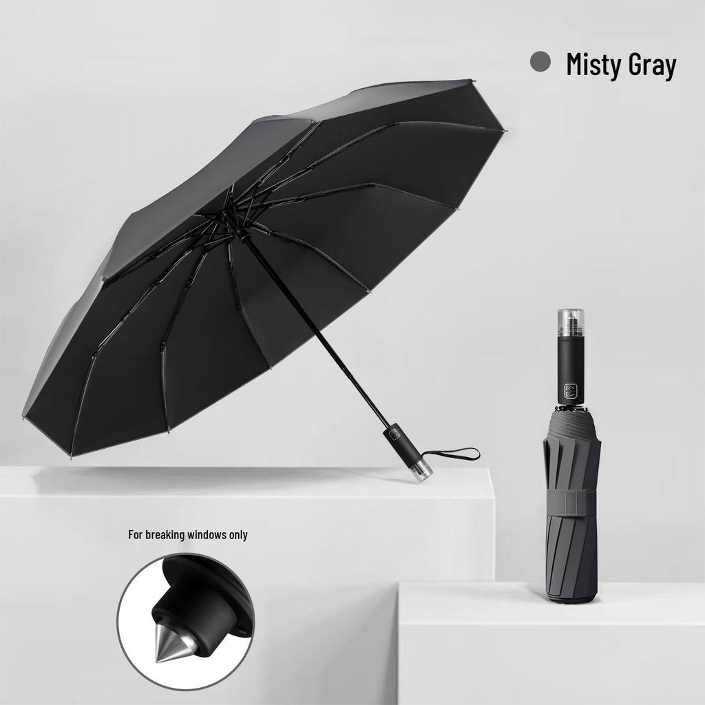 10-Rib Automatic Umbrella: Reinforced for Sun & Rain, Sunshade & Emergency Window Breaking, Customizable Logo, Perfect for Advertising.
