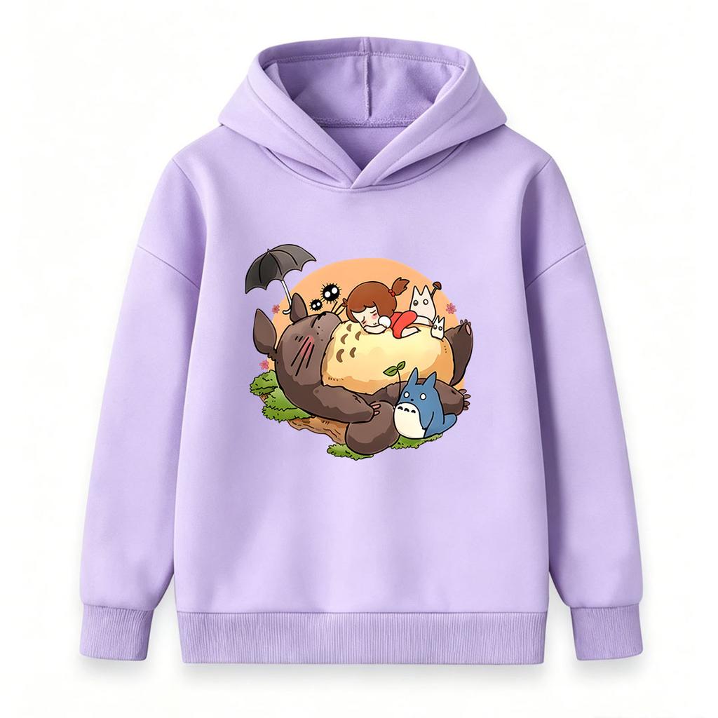 Kids Boys Girls Casual Hooded Sweatshirt, Cute Cartoon Totoro Print Long Sleeve Pullover Tops, Cozy Soft Crew Neck Outerwear for Children Daily Wear