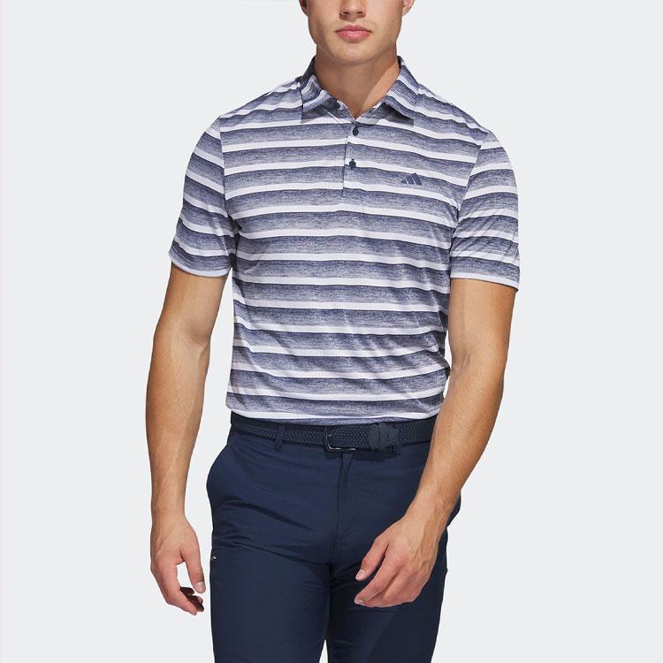 Adidas Logo Embroidered Striped Vertical Button Short Sleeve Polo Shirt Men Polo Shirts Navy-Blue HS7579