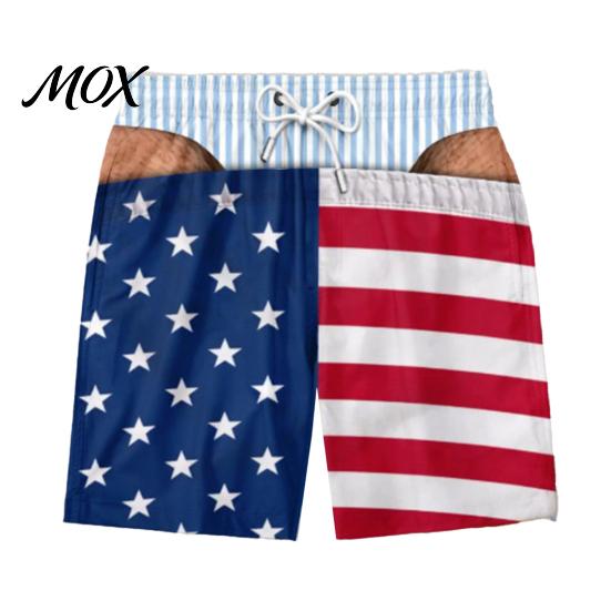 Comfortable Casual Summer Trunks Hairy Big Booty Shorts, Men USA Flag Beach Striped Butt Gag Gift Shorts Briefs Design, Funny Swim for Vacation