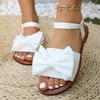 Eleganti Sandali Bianchi Lisci con Decorazione Fiocco Donna Dolci Suola Morbida Sandali con Tacco Basso Donna Scarpe con Cinturino alla Caviglia Estate 2025