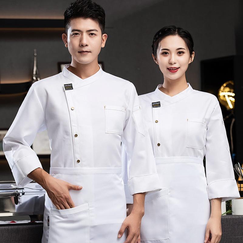 Mens Chef Uniform Long Sleeve Hotel Restaurant Canteen Kitchen Baking Staff Workwear Autumn Winter Outfit