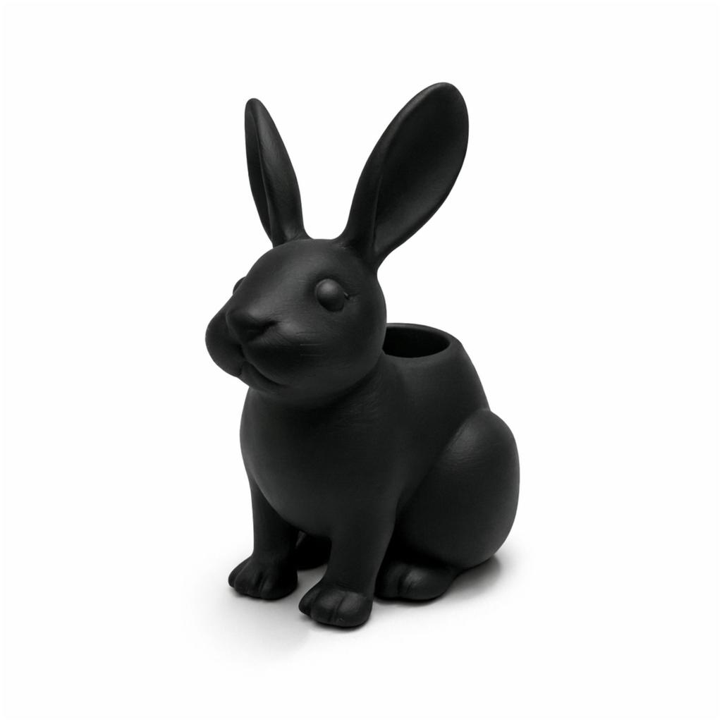 Modern decorative flowerpot in the shape of a rabbit in black
