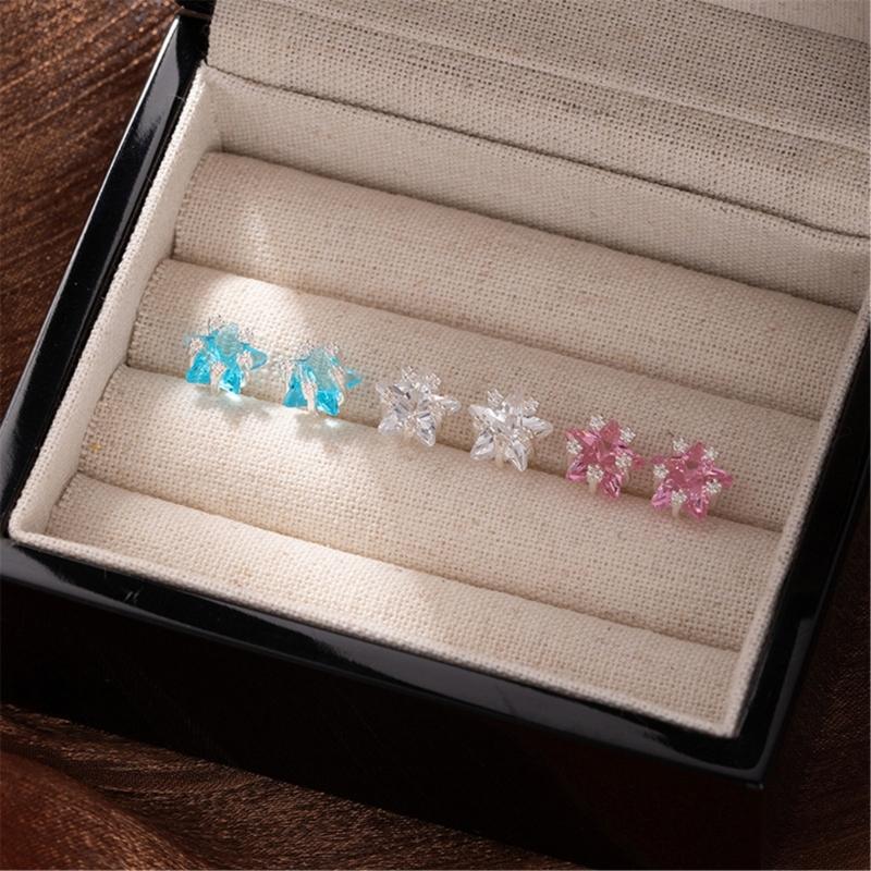 X6HE Geometric Star Studs Earrings Cubic Zirconia Gemstones In Assorted Color Comfortable All Day Wear