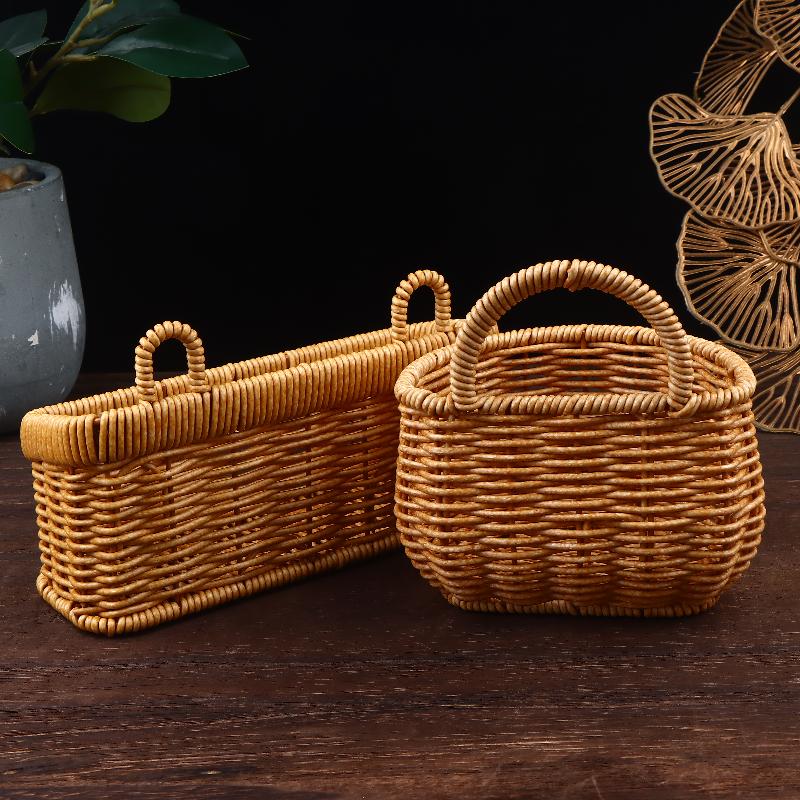 Imitation Rattan Woven Ginger And Garlic Egg Wall Hanging Storage Basket Bathroom Wall Hanging Basket
