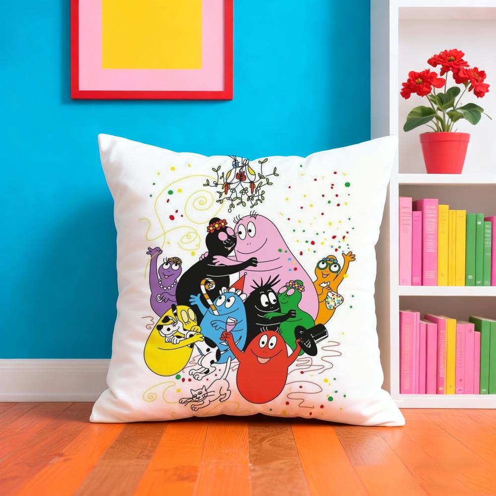 Cartoon Cute B-Barbapapas Cushion Cover Plush Fabric Soft Double-Sided Printed Sofa Warm Winter Home Gift Pillow Case