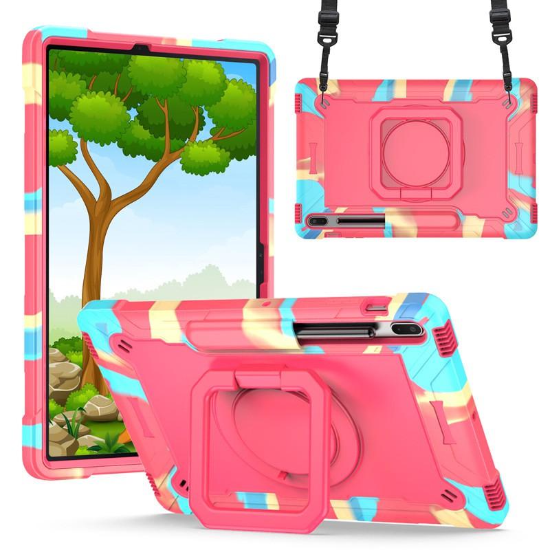Shockproof Silicone PC Tablet Case With Strap Kickstand Galaxy Tab S7 S8 Plus - Multi Color Options