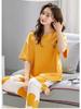 Women's Summer Pajama Set - Stretchy Short Sleeve Top & Long Pants with Built-in Bra Pads, Cotton-Like, Thin, Pullover, Outdoor-Friendly Loungewear