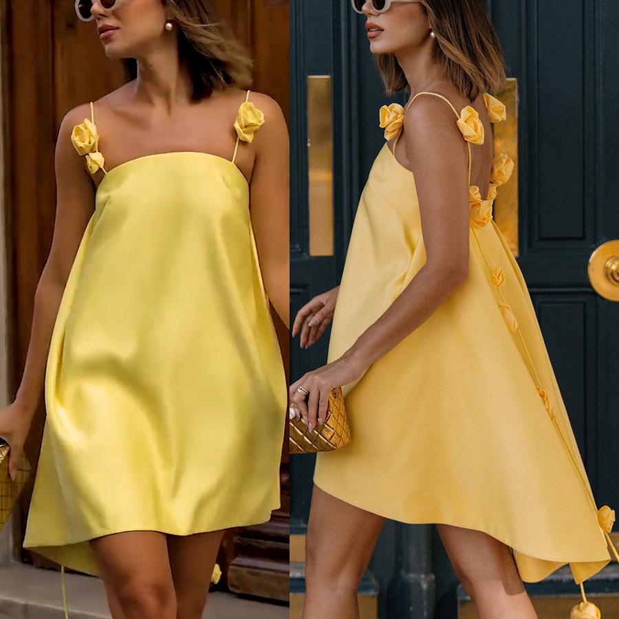 

2025 European & American Spring/Summer Satin Sling Dress: Casual Loose Vacation Style for Women XL