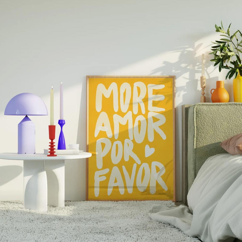 1PC Frameless Modern Eclectic More Amor Por Favor Sunshine Quotes Posters Canvas Painting Maximalist Wall Art for Home Decor