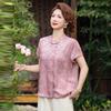Women's Summer Silk Tang Suit Shirt - Vintage-Inspired Round Neck Cardigan for Middle-Aged and Elderly