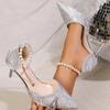 Fashion Fashion Pearl Buckle Strap Pumps for Women Summer Party Bling Pointed Toe Women'pumps Thin Heels Chain High Heels Female